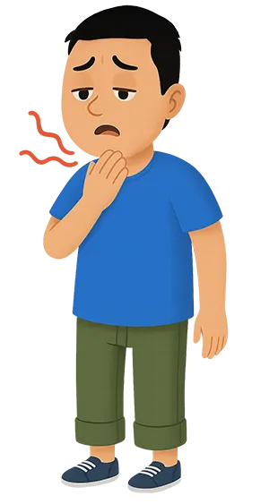 Cartoon boy with bad breath and acidity problem illustration