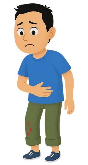 Cartoon boy with abdominal pain and digestive problem illustration