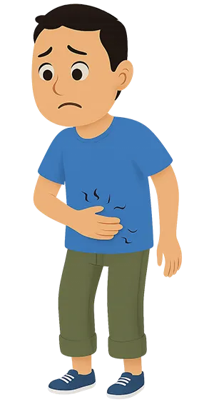 Cartoon boy with abdominal pain and digestive problem illustration