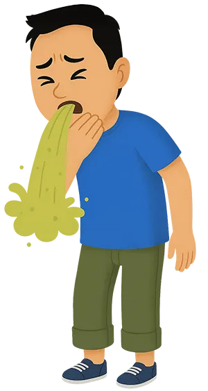Cartoon boy vomiting due to stomach infection food poisoning or acidity problem