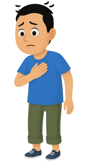 Cartoon boy with throat pain and acid reflux problem illustration