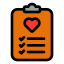 Clinic checklist icon with location pin representing appointment and medical consultation